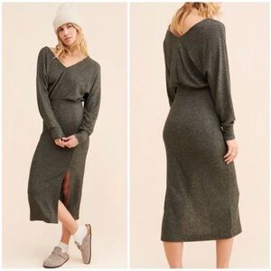 Anthropologie Daily Practice Barre Knit Midi Dress XS Brown Lounge Athleisure